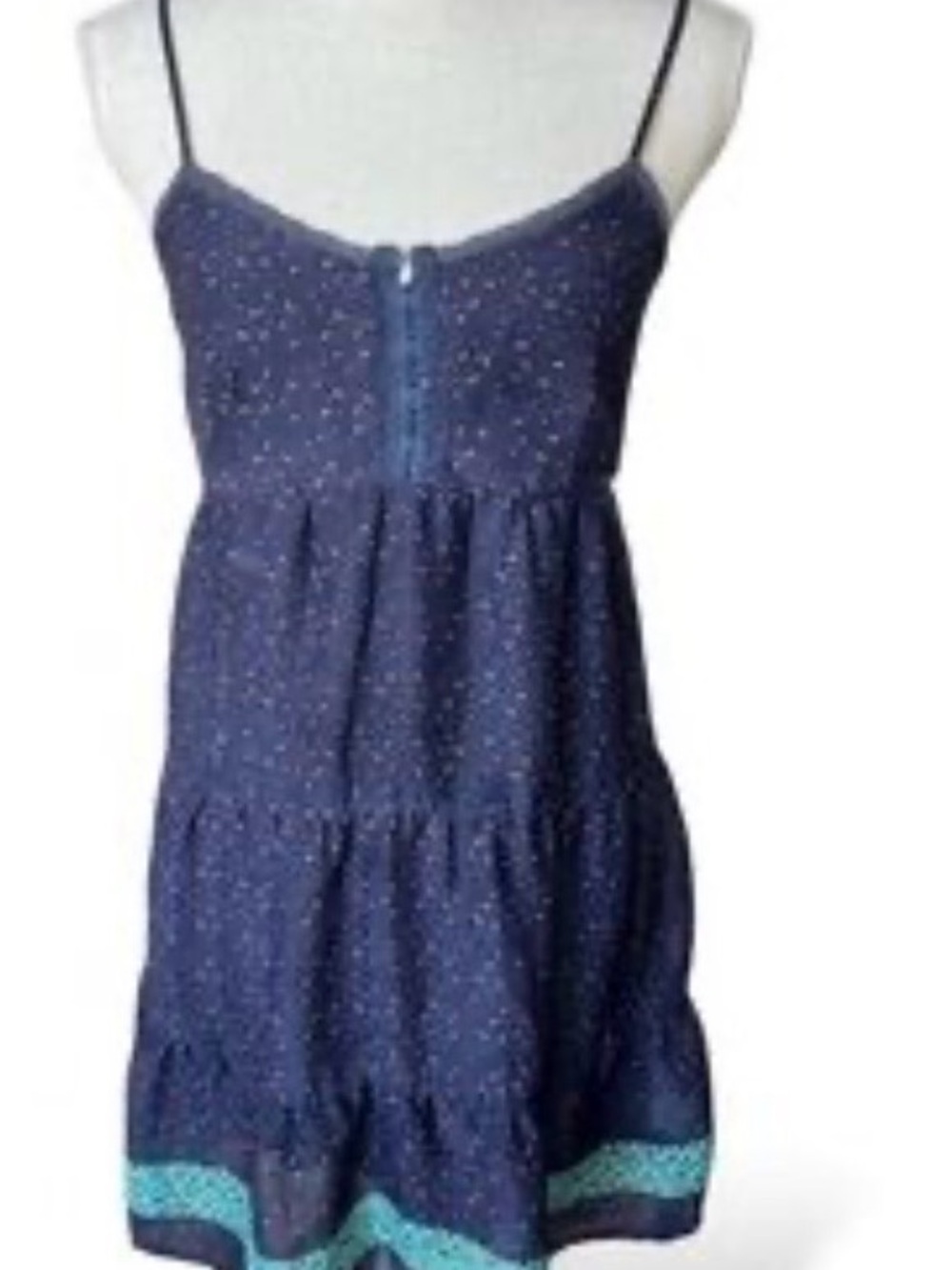 Mossimo Supply Co. Navy Blue Spotted Tiered Midi Dress with Teal Trim